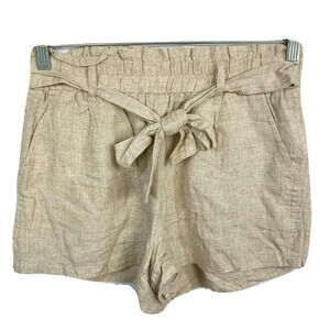 Angel Kiss Shorts Womens Sz S Beige Linen Paper Bag Tie‎ Waist Pull On